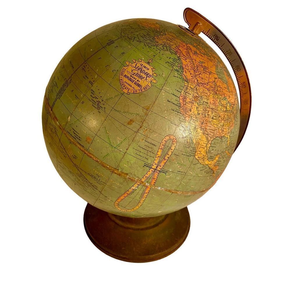 Vintage Replogle 12 Inch Mid-Century Standard Globe On Metal Base~See Details